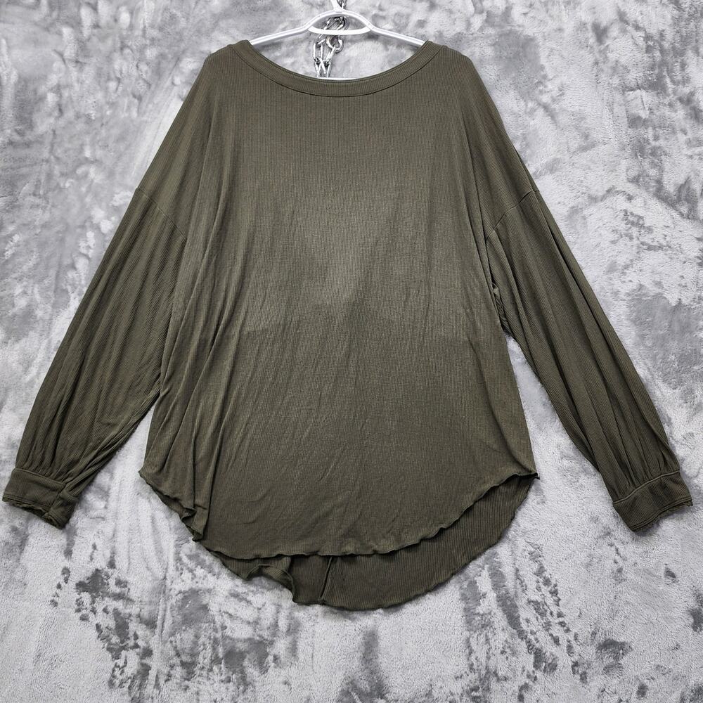 Free People Top Womens M Army Green Shimmy Shake Tunic Ribbed Knit Low Open Back
